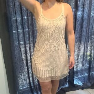 Amazing 20s vibe pink / tan / neutral beaded dress